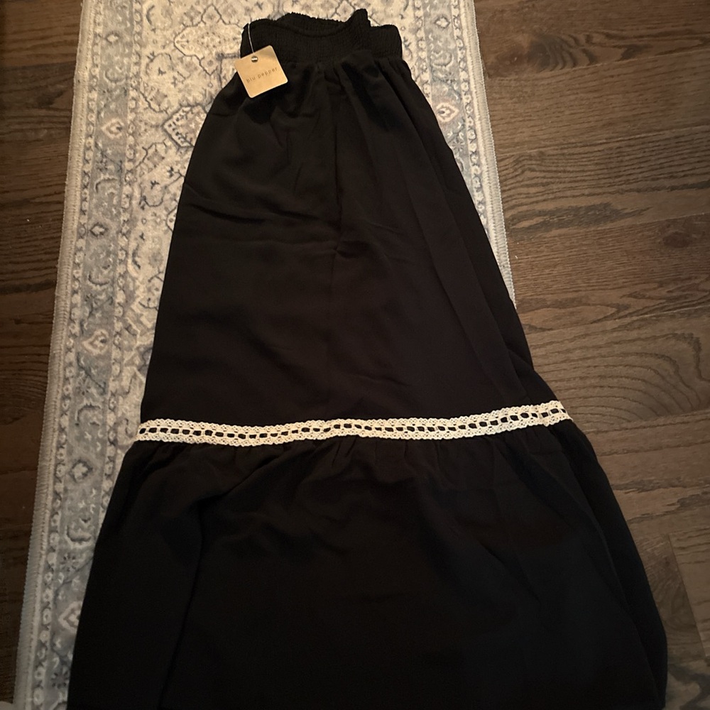 Blu Pepper Black Maxi Skirt with White Lace